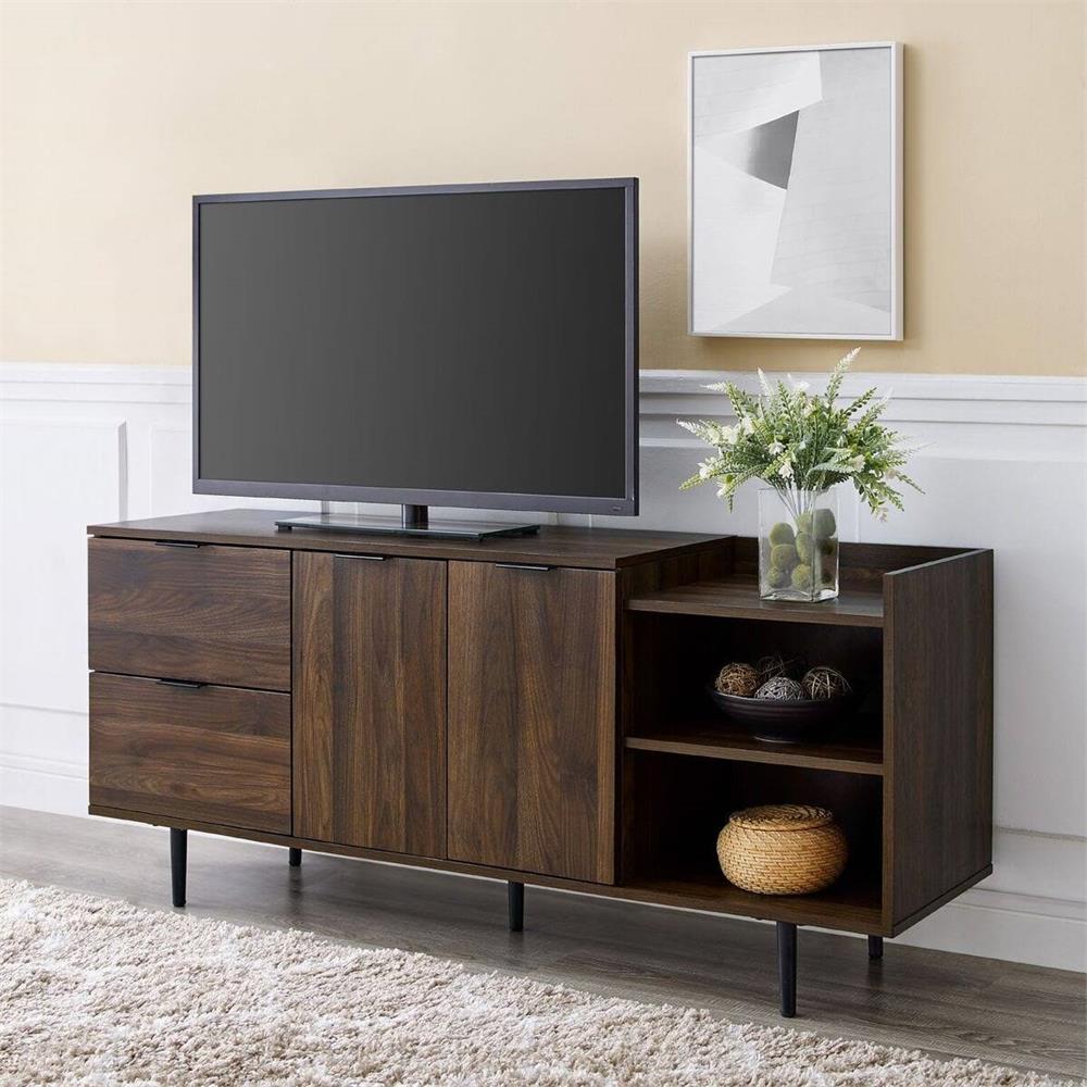 Walker Edison 58 In Modern Storage TV Stand Dark Walnut W58LIN2DDDW